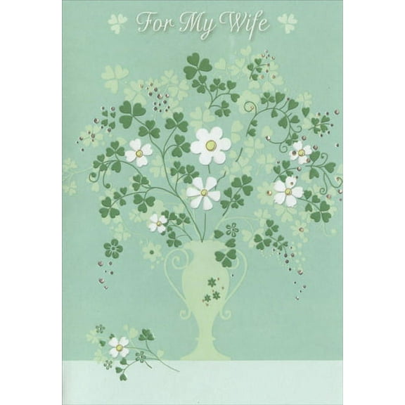 Designer Greetings White Flowers & Shamrocks in Green Vase St. Patrick's Day Card