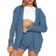 thumbnail image 2 of Conjunto de pantalones cortos con capucha y cremallera, manga larga, poliéster, transpirable, conjunto de salón de 2 piezas para mujer para correr, azul, XXL, 2 of 5