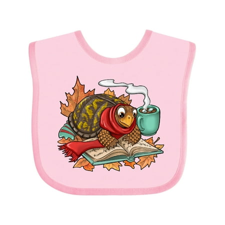

Inktastic Autumn Turtle in Leaves with Scarf Book and Cocoa Gift Baby Boy or Baby Girl Bib