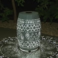 thumbnail image 3 of Tcbosik 12.2" Iron Side Table with Solar Powered Light, Outdoor Decorative Accent Table, End Table Plant Stand for Living Room, Patio, Garden, Backyard, White, 3 of 7