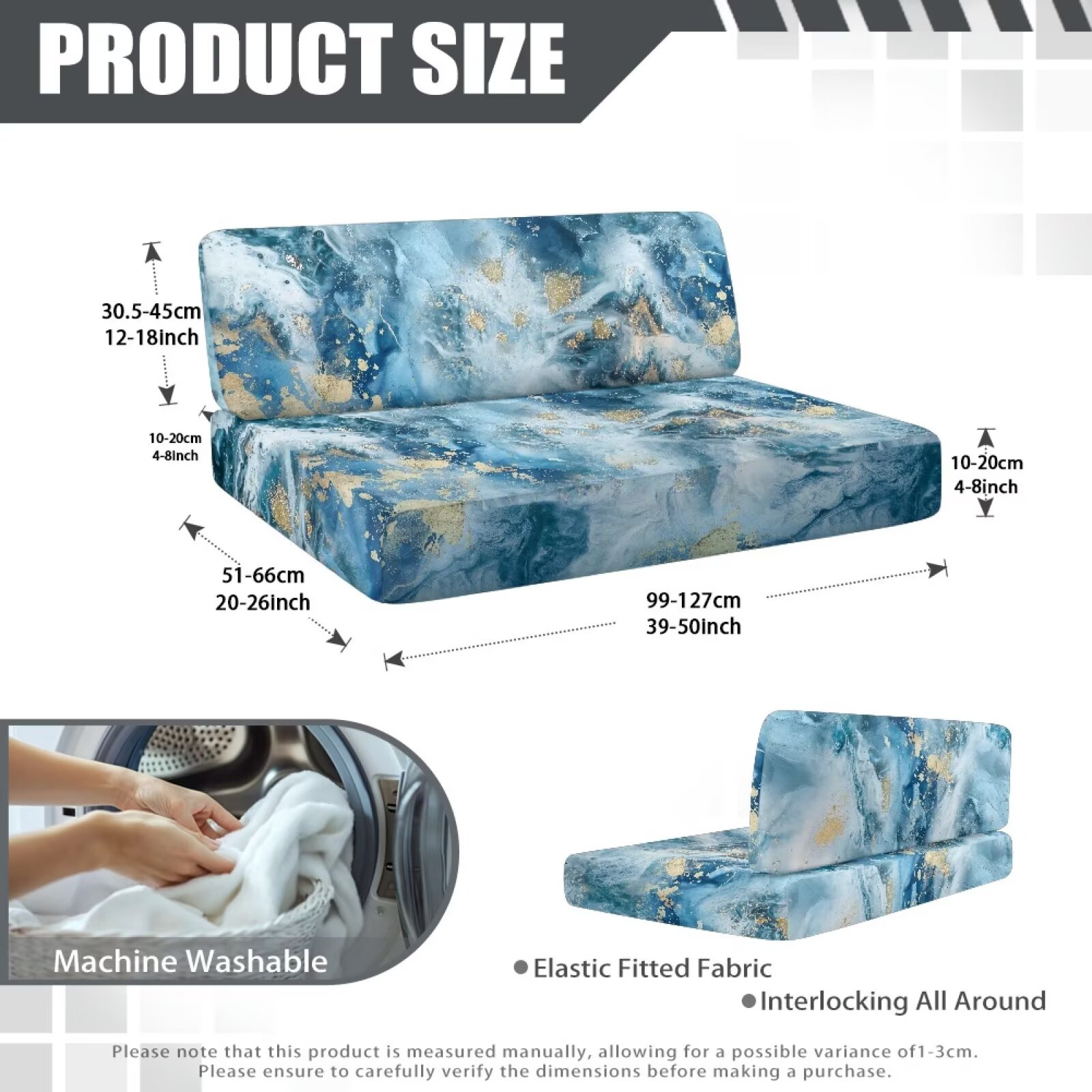 XYZCANDO Blue Marble Print RV Dinette Cushions Washable Camper Decor Stretchable Bench Seat Cover Universal Couch Cover 2 Cushion Sofa Comfortable Slip Covers for Loveseat Blue
