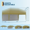 thumbnail image 7 of 10x20 Pop Up Canopy with 2 Sidewalls - Heavy Duty Outdoor Canopy Tent with Portable Roller Bag, Khaki, 7 of 7