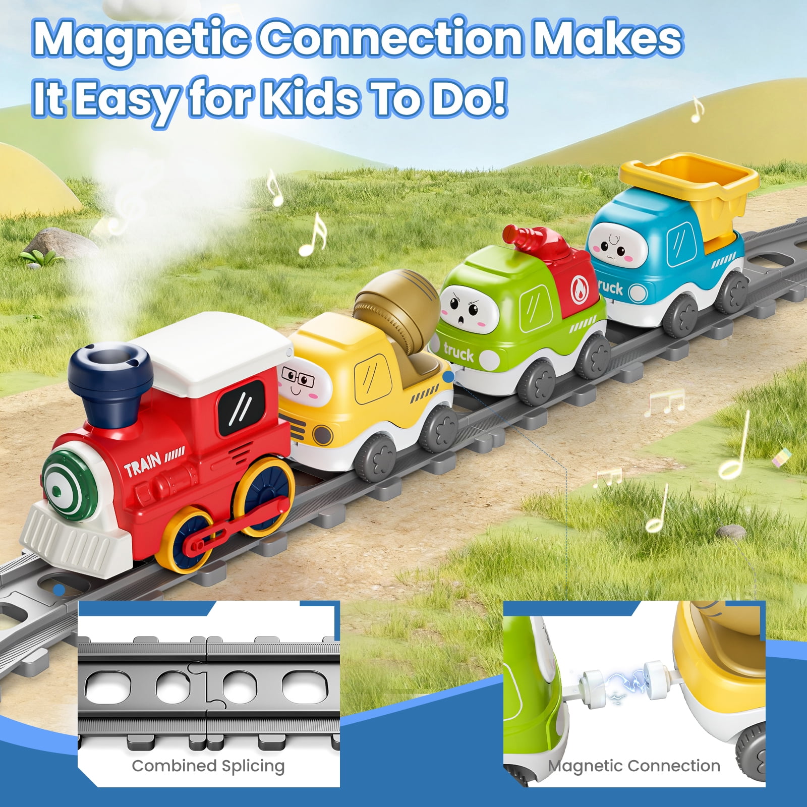 Dimoarch Toys for 1 2 3 Year Old Boy Girl, Train Set Toy for Toddlers, Electric Train Car Track Play Set with Steam, Light & Music, Christmas Birthday Gifts