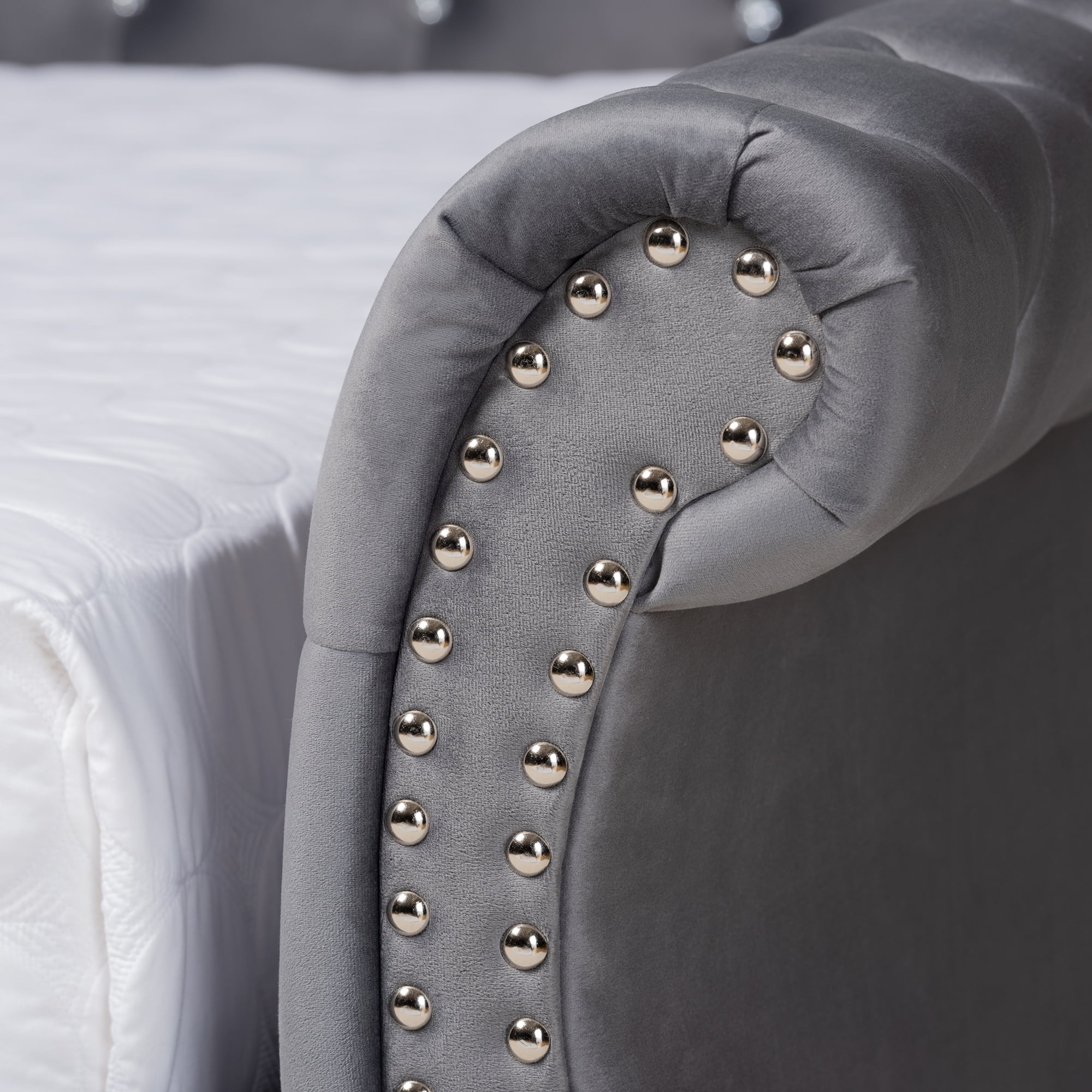 Baxton Studio Abbie Grey Velvet Upholstered and Crystal Tufted Full Daybed