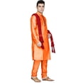 thumbnail image 3 of SKAVIJ Men's Kurta Pajama and Scarf 3-Piece Set Wedding Party Dress Orange M, 3 of 6