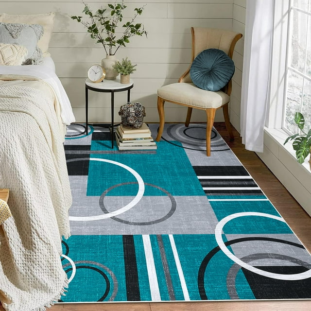 Geometric Abstract Washable Area Rug Living Room Rugs Non-Slip Soft Ultra-Thin Modern Throw Carpet Contemporary Stain Resistant Floor Carpet for Dining Room Bedroom