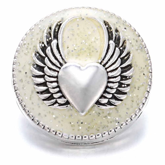 Snap Jewelry 18MM Winged Heart Ginger Charm in Pale Yellow with Glitter Enamel