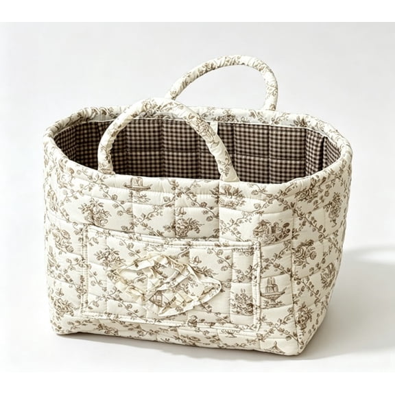 Gingham Fabric Quilted Storage Basket for Organizing, Basket Organizer Gift Baskets with Handles, Storage Bins for Toys, Books, Towels, and Clothes, Collapsible Fabric