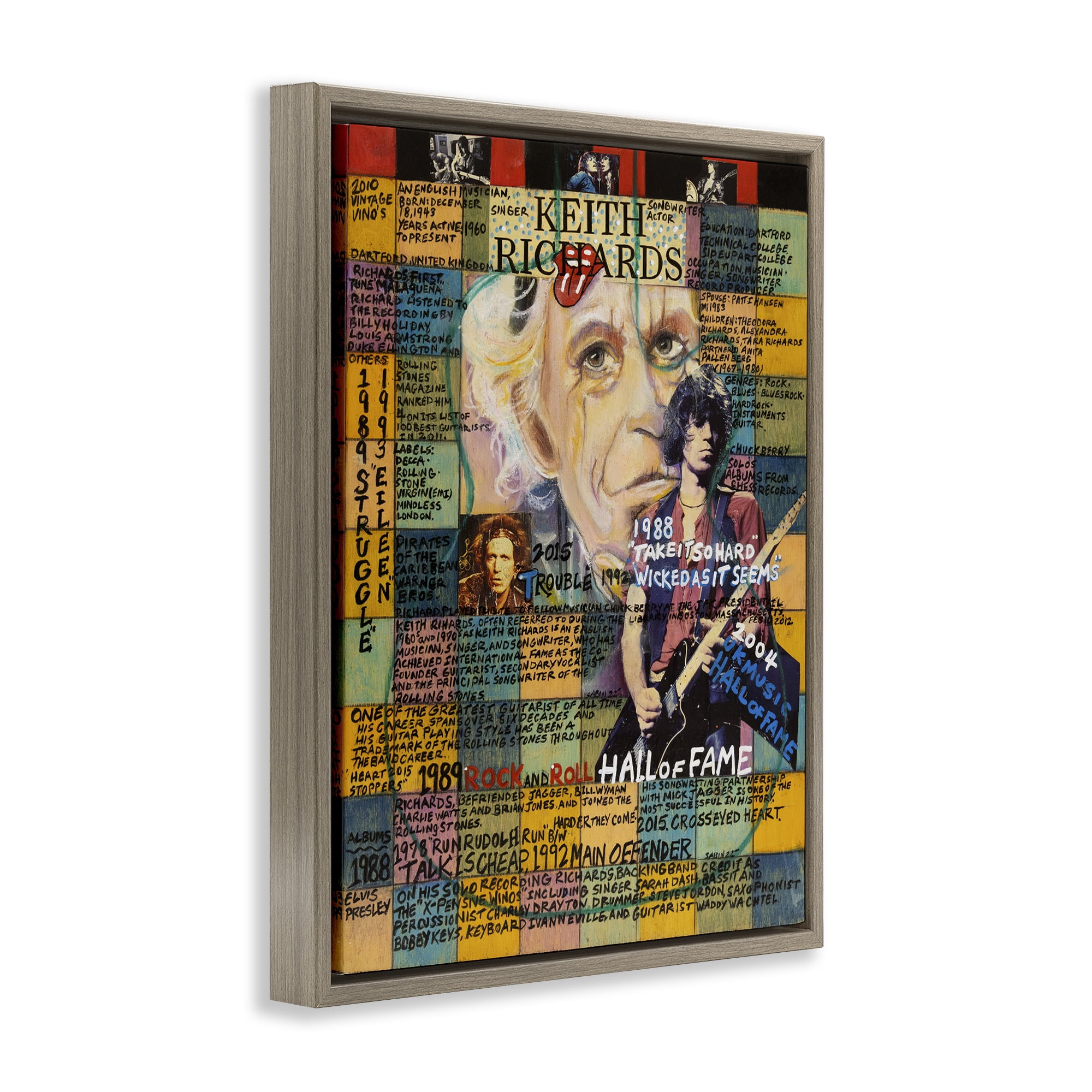 Stupell Industries Keith Richards Collage People Drawing Brown Floater Framed Canvas Art Print Wall Art, 25 x 31