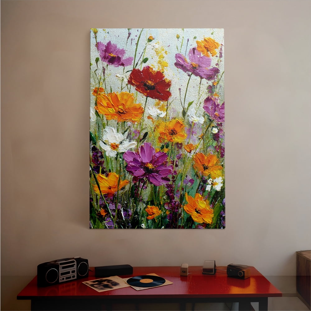 Topbout Art Vibrant Wildflower Field - Painted Canvas Art 8 in x 12 in Framed Painting Canvas Art Prints