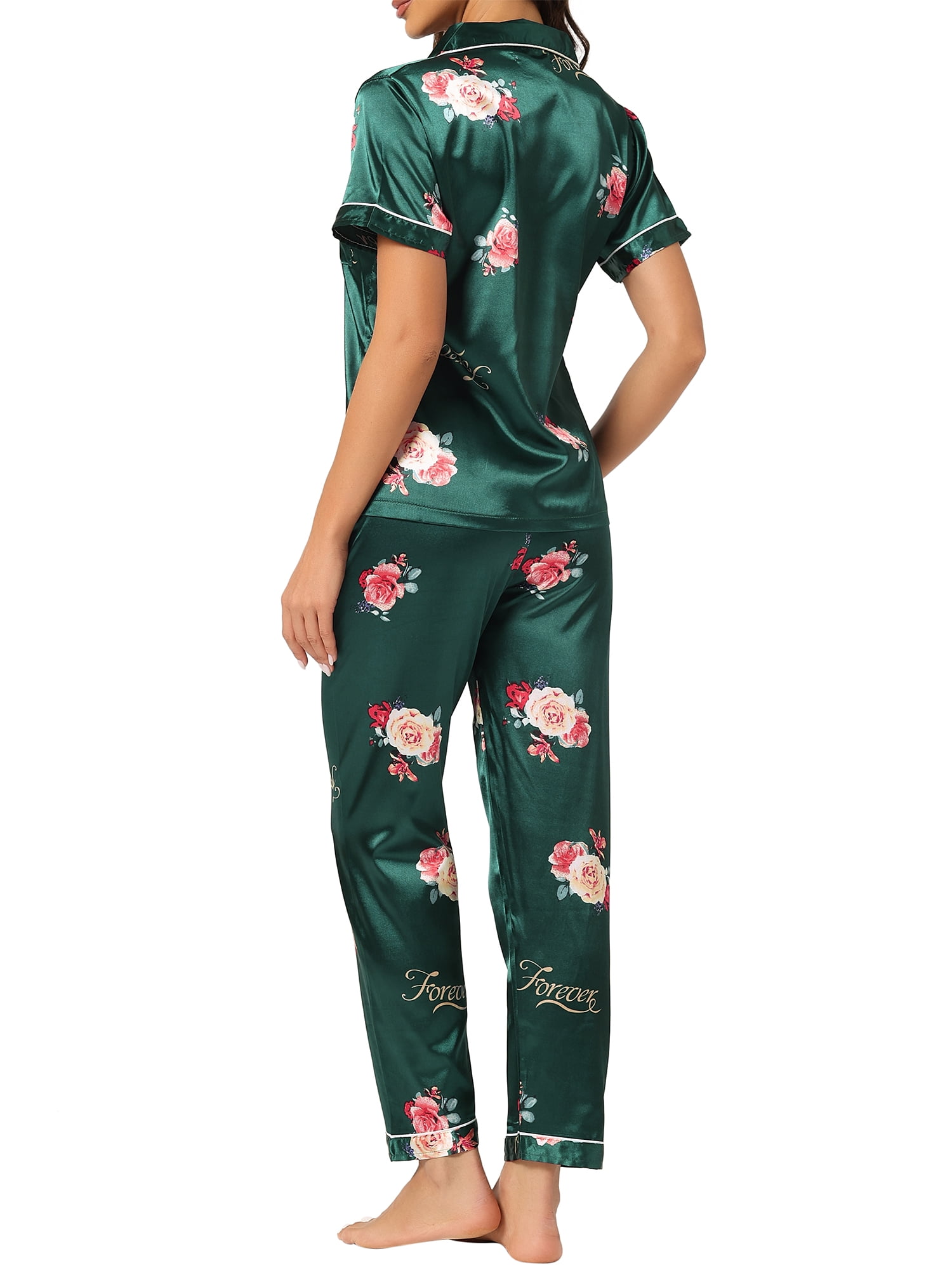 cheibear Women's 2pcs Floral Button Down Pajama Set Nightwear