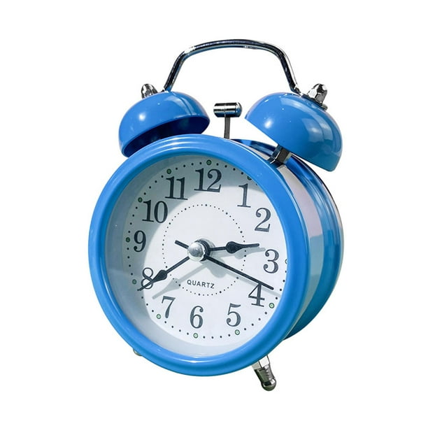 Reloj despertador clásico antiguo, silencioso, mecánico, con sonido fuerte para escritorio. Azul