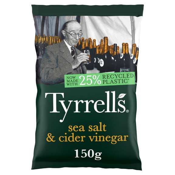 Tyrrells Sea Salt & Cider Vinegar Sharing Crisps 150g, Imported from Britain