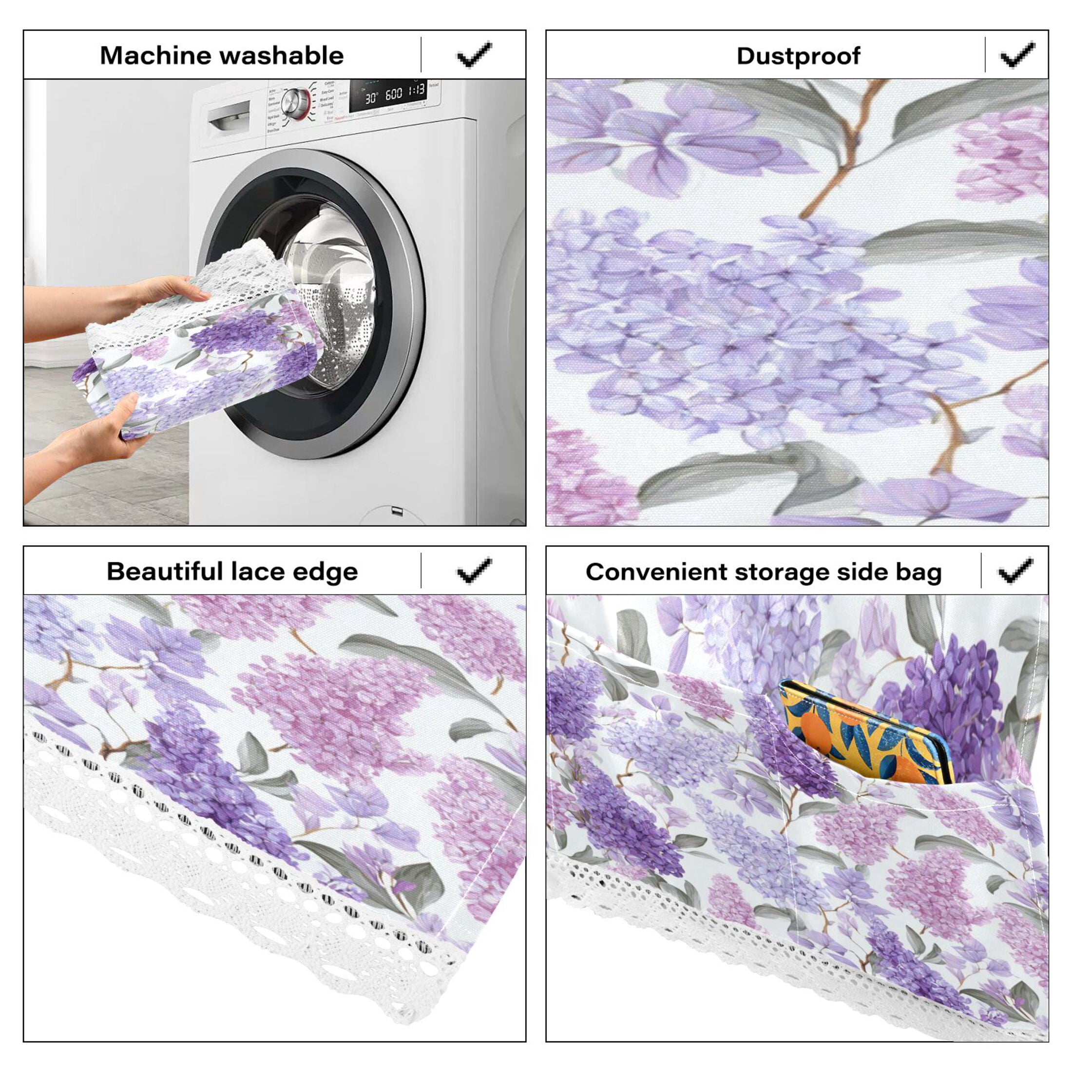 Wobogo Lavender Washing Machine Cover Dustproof Washer Dryer Cover Waterproof Laundry Room Decorative Protector