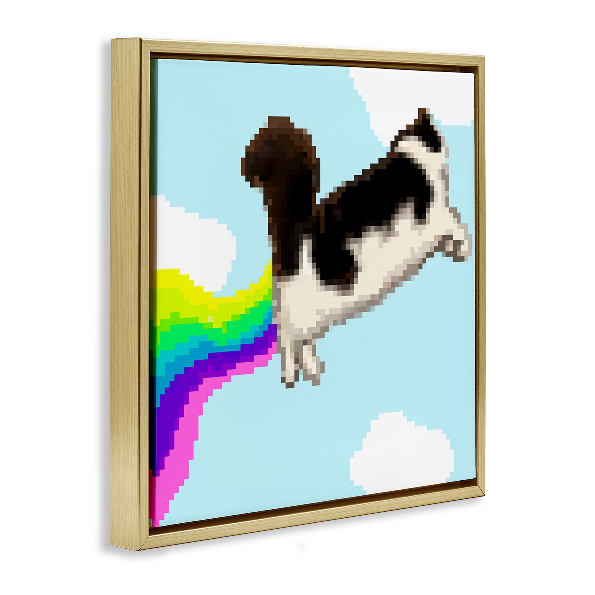 Stupell Industries Whimsical Cat Flying Animals Painting Gold Floater Framed Canvas Art Print Wall Art, 25 x 25