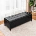 thumbnail image 5 of Ottoman with Storage, 51 Inch End of Bed Storage Ottoman Bench, Faux Leather Upholstered Ottomans with Hinged Lid, Rectangle Long Foot Rest Bench for Entryway Living Room Bedroom Black, 5 of 9