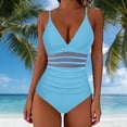 thumbnail image 6 of cocolona Womens One Piece Tummy Control Swimsuits Summer Solid Color V Neck Mesh Patchwork Bathing Suit, 6 of 6