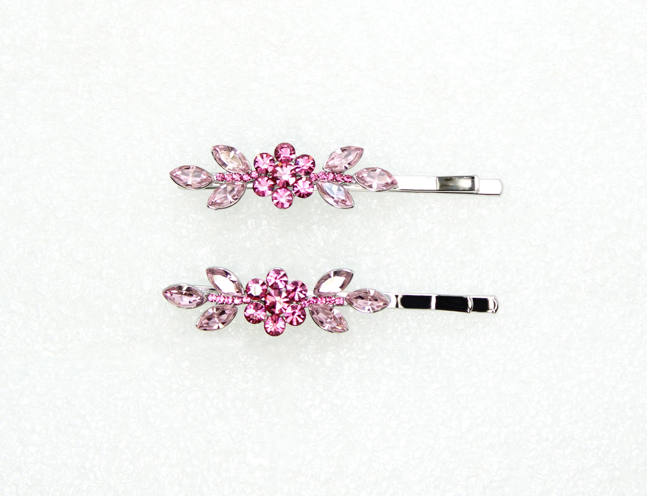 Faship A Pair Of Pink Rhinestone Crystal Floral Hair Clip Pins 2 Pcs