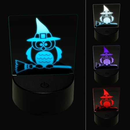

Owl with Witch Hat on Broom Halloween LED Night Light Sign 3D Illusion Desk Nightstand Lamp
