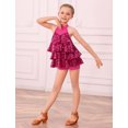 thumbnail image 7 of IBTOM CASTLE Girls Sequin Dance Outfit Sparkly Latin Hip Hop Jazz Dance Outfit Halter Mesh Ruffle Dress Top and Shorts Dancewear Hot Pink, 7 of 7