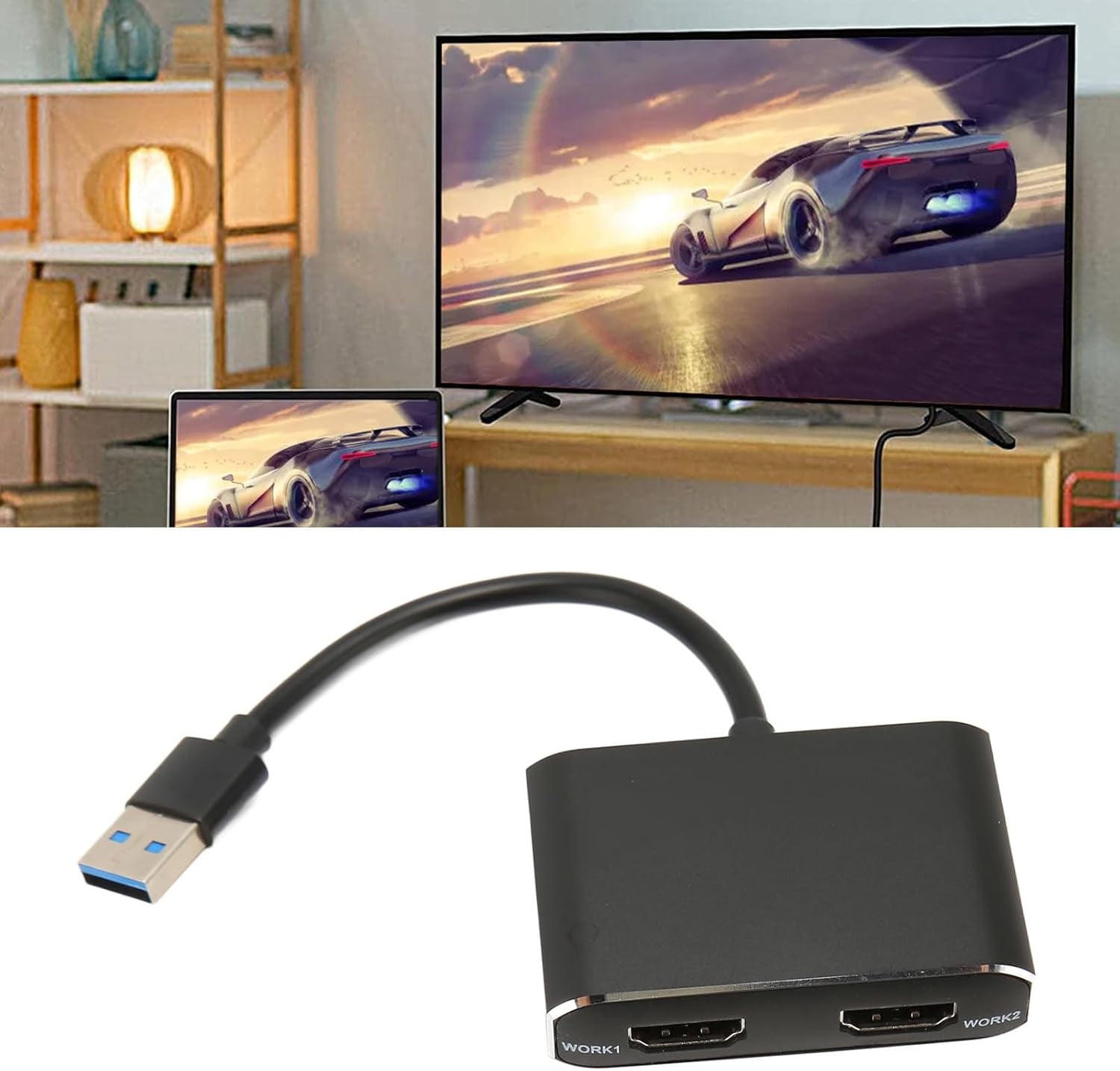 USB 3.0 To Dual HD Adapter, External Video Graphics Card HD Dual Monitor Display Adapter 1920x1080P 5Gbps USB C Splitter 2 Monitor Extended Display for PC Laptop