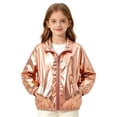 thumbnail image 2 of Krdevn Unisex Kids Metallic Shiny Zip Jacket, Lapel Collar Long Sleeve Fashion Casual Coat Trendy Boys Girls Coat for Spring Fall,Pink, 2 of 9