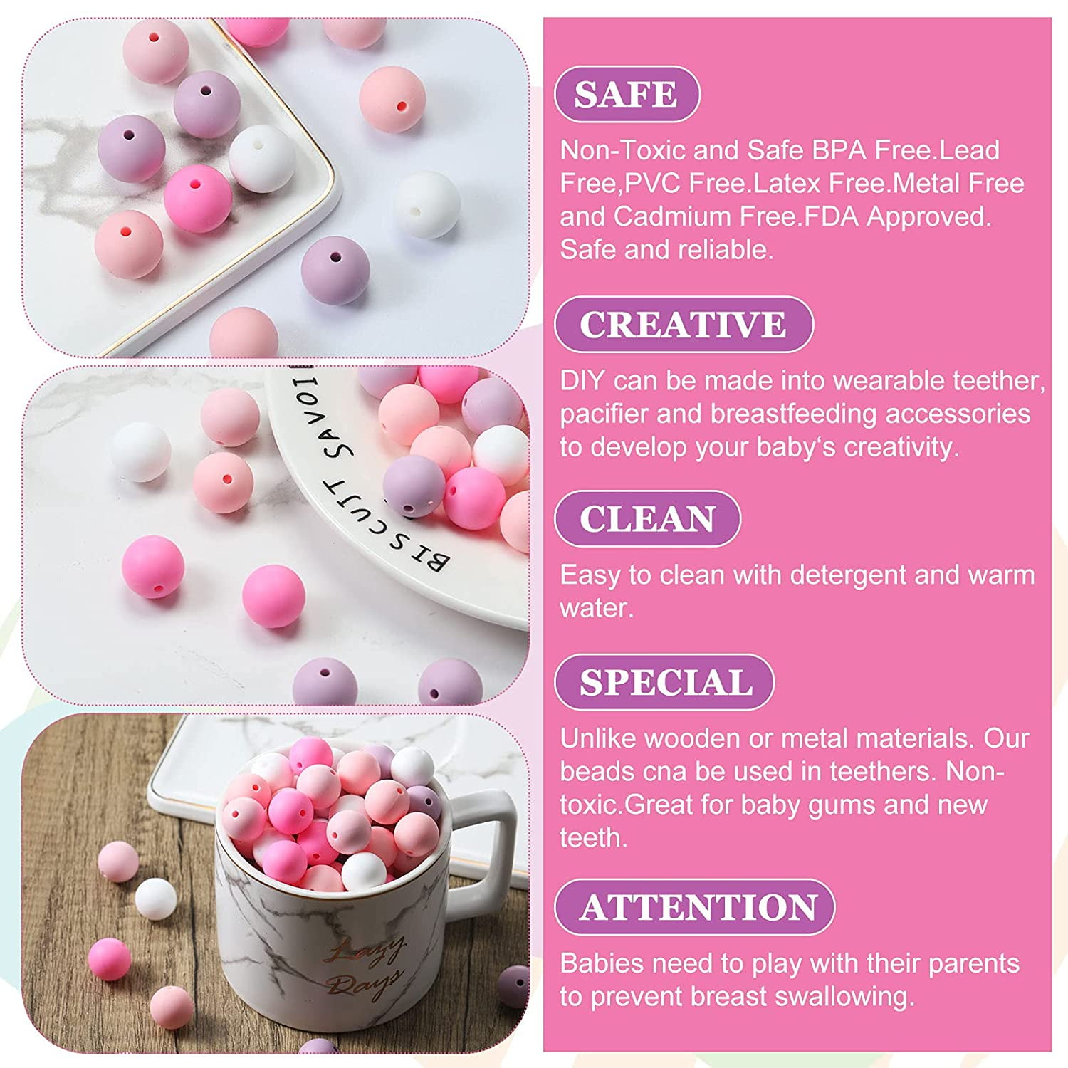 DIY Flower Silicone Teething loose Beads Baby safe Jewelry FDA Proof BPA-free 