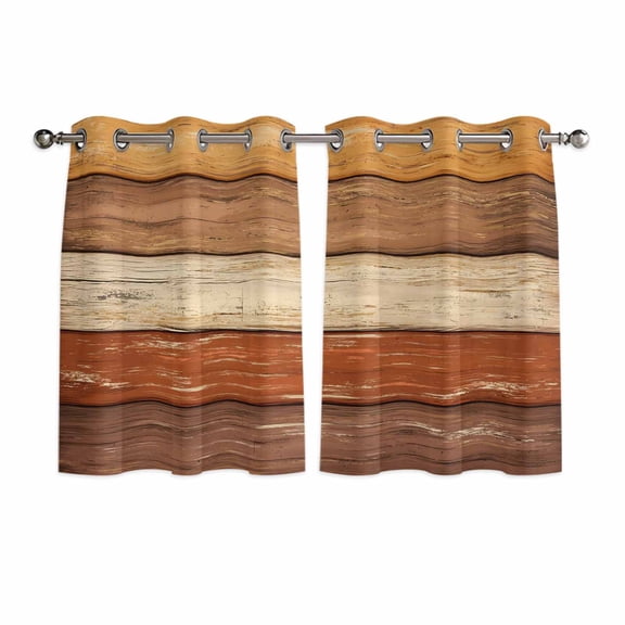 Farmhouse Burnt Orange Brown Kitchen Curtains Window Panels, Vintage Wooden Striped Insulated Window Treatment Curtain, Grommet Curtains for Bedroom/Living Room/Bathroom, 2 Piece 42"Wx54"L