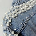 thumbnail image 6 of JGGSPWM (M-5XL) Women's Plus Size Long Sleeve Jean Jacket Embroidered Rivet Pearl Short Denim Jacket Coat Blue L, 6 of 6