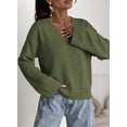 thumbnail image 5 of DOKOTOO Womens Sweaters V Neck Long Sleeve Crochet Knit Pullover Tops Soft Lightweight Sweater Pointelle Detail Ribbed Cuff Shirts S-2XL, 5 of 7