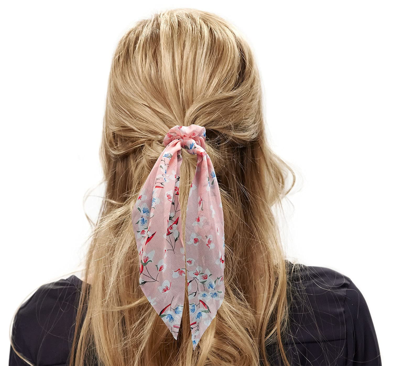 Bohemian Purple Floral Tie Dyed Hair Ribbons Ponytail Scarf
