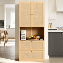 OMCHOM 73" Tall Kitchen Pantry Storage Cabinet with 2 Doors 2 Drawers and Charging Station,Natural