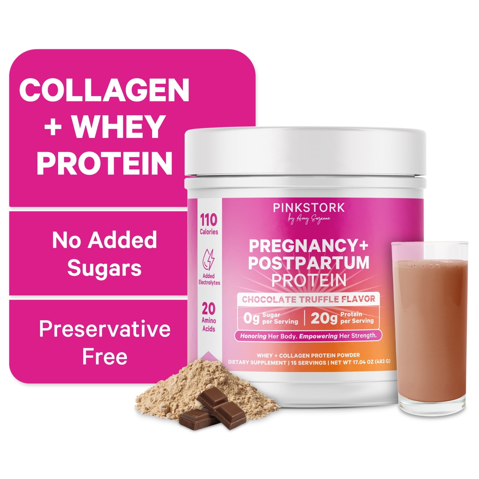 Pink Stork Pregnancy + Nursing Protein Powder, Chocolate, 15 Servings