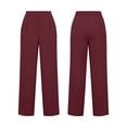 thumbnail image 6 of Npasoilc High Waist Elastic Wide Leg Pants for Women Straight Pleated Casual Trousers with Pockets,Wine, 6 of 9