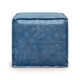 thumbnail image 3 of SIMPLIHOME Brody Square Pouf, Footstool, Upholstered in Distressed Blue Faux Leather, for the Living Room, Bedroom and Kids Room, Transitional, Modern, 3 of 5