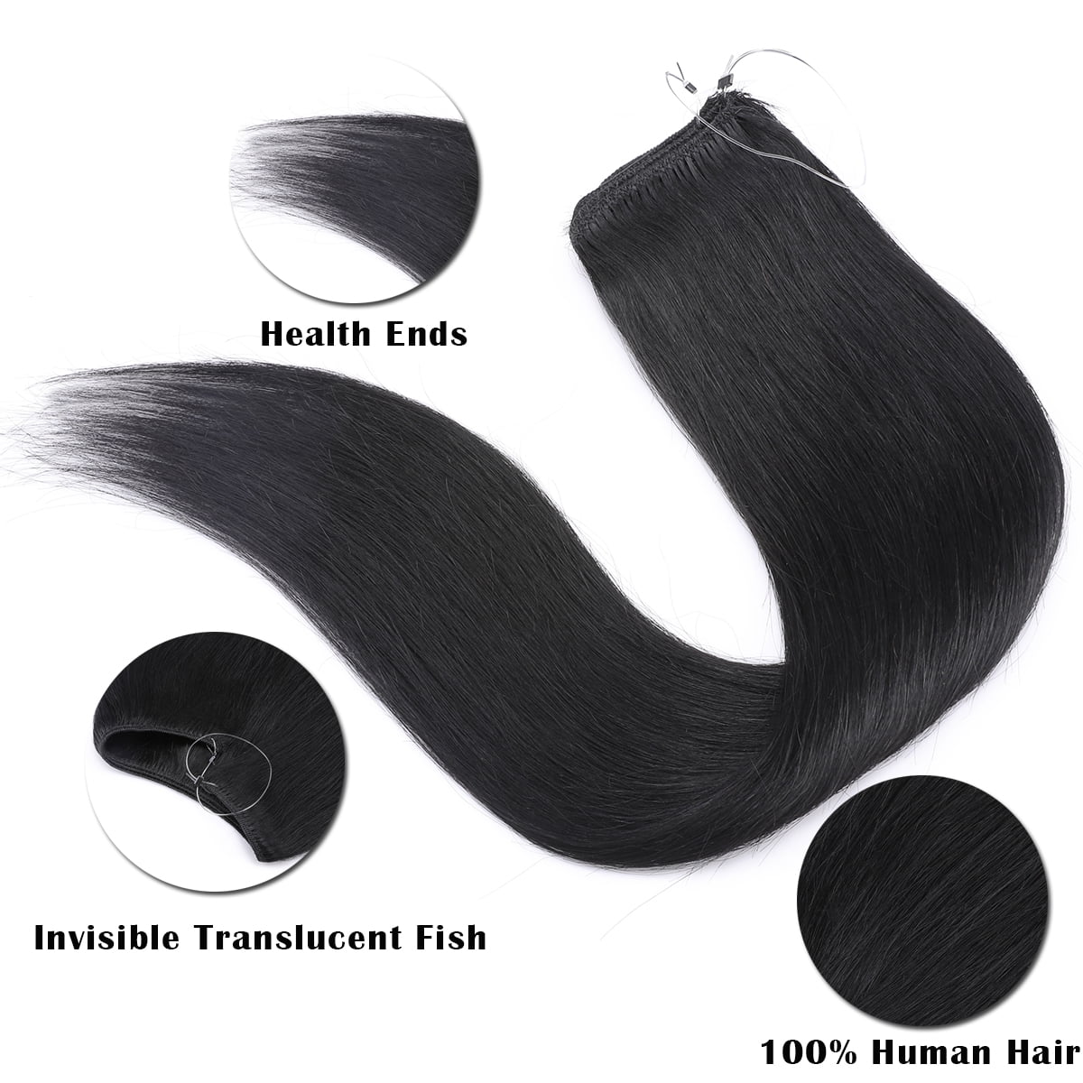 SEGO Wire in Human Hair Extensions Hidden Hair Extensions with Invisible Band Translucent Fish Line Hairpiece without Clip