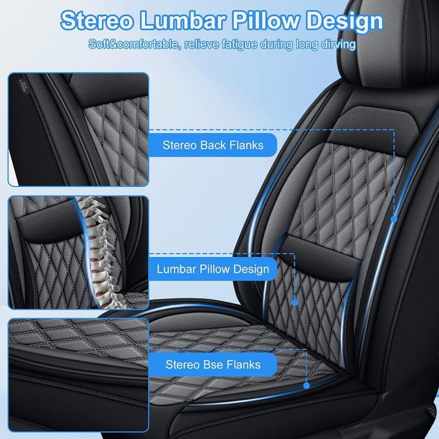 Car Seat Covers Full Set for Car Seat Covers Custom Fit for Nissan Sentra 2008-2026 2 Rows 5-Seat Set Faux Leather Seat Covers Waterproof Car Seat Protector (5-Seat Set, Black&Gray)