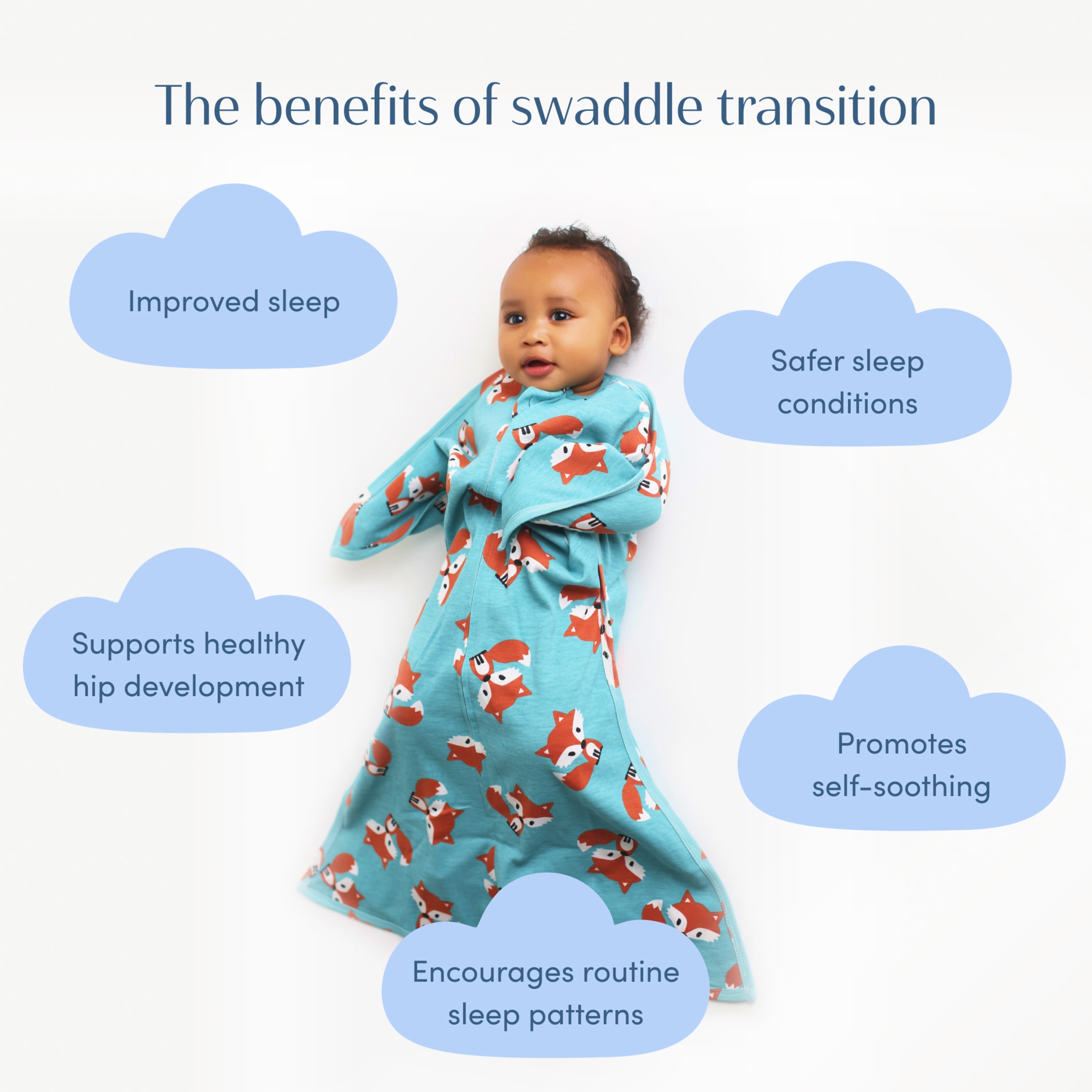 SleepingBaby Zipadee-Zip Transition Swaddle for Self-Soothing & Better Sleep, Friendly Fox, X Small (3-6 Months)