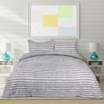 thumbnail image 2 of PiccoCasa 3-Piece Stripe Down Alternative Comforter Set Queen Polyester Gray, 2 of 7