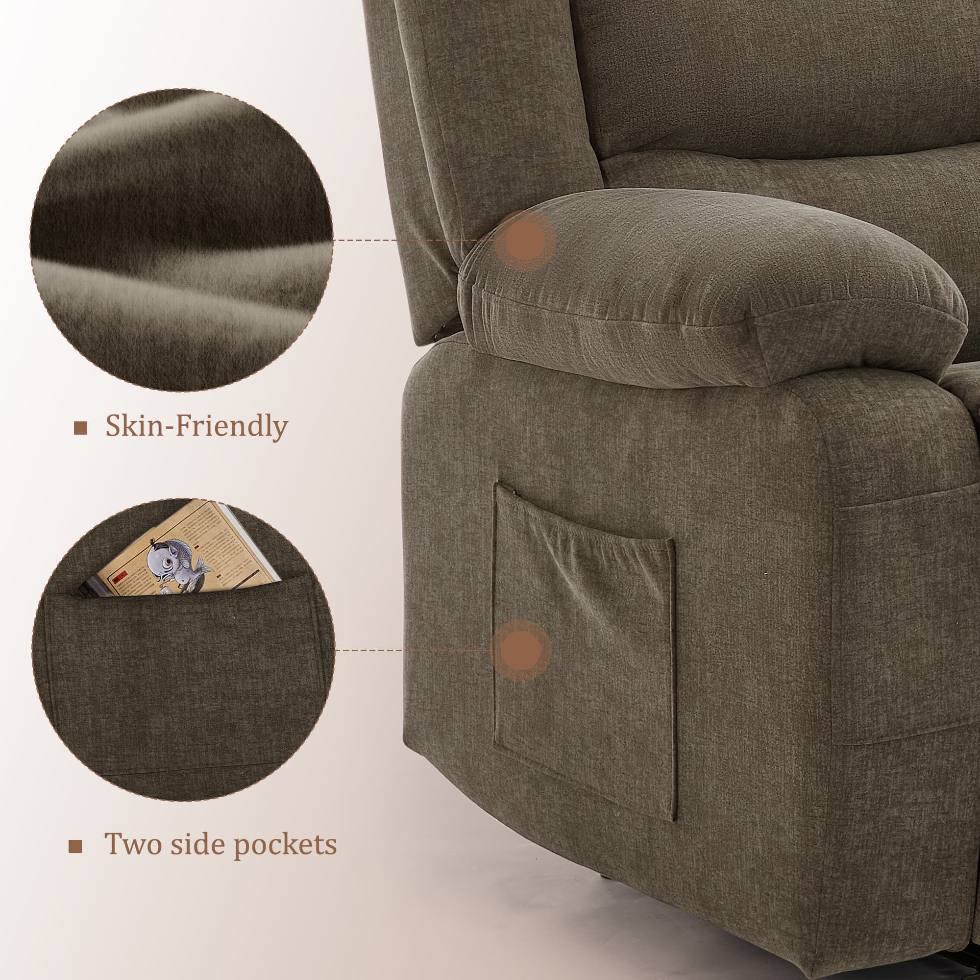 Korser Oversized Swivel Rocker Recliner Chair with Massage and Heating for Living Room,Brown