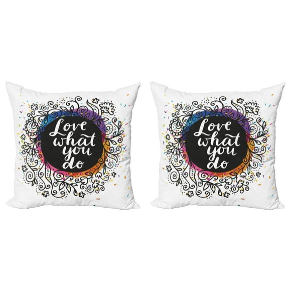 Ambesonne Saying Throw Pillow Cover 2 Pack, Inspirational Flowers Dots, 24", Multicolor