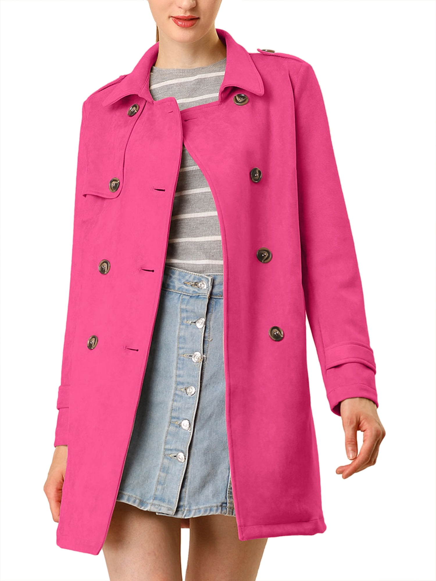 Allegra K Damen Trenchcoat Wildleder-Optik - Zweireiher Mantel Für Winter & Übergangszeit