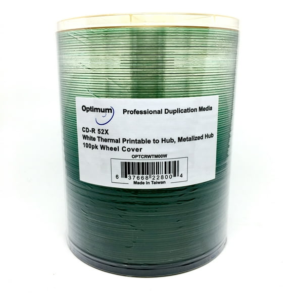 OPTIMUM CD-R80MIN/700MB 52X Blanc Thermique Imprimable au Moyeu, Surface de Moyeu Métallisé 100pcs en Vrac Clair Enveloppé