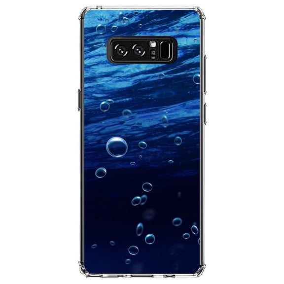 DistinctInk Clear Shockproof Hybrid Case for Samsung Galaxy Note 8 - TPU Bumper, Acrylic Back, Tempered Glass Screen Protector - Water Bubbles Blue
