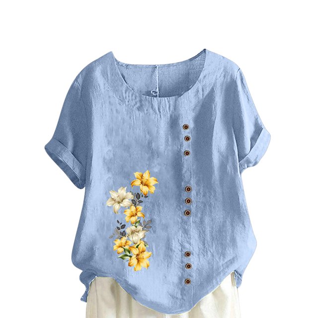 Birdeem T-Shirt Ample Décontracté d'Été pour Femme à Col Rond, Manches Courtes, à Imprimé Floral