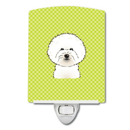 

Caroline s Treasures BB1279CNL Checkerboard Lime Green Bichon Frise Ceramic Night Light 6x4x3 multicolor