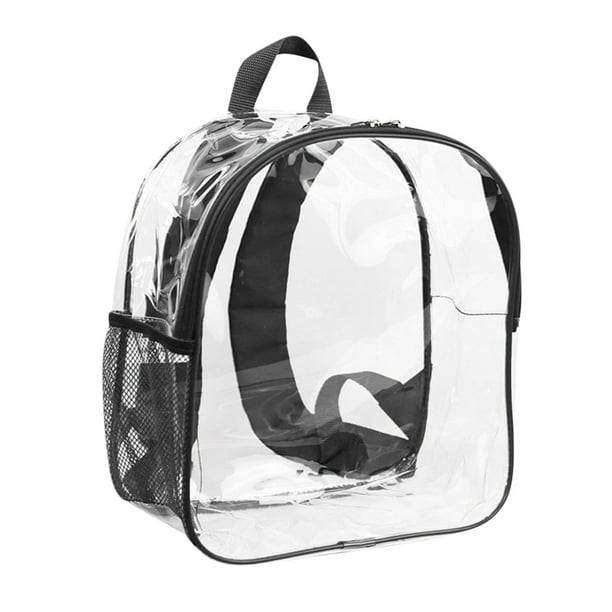 Mochila transparente para seguridad en estadios, bolsa de PVC transparente con 3 bolsillos y portabotellas de malla, ligera y duradera para facilitar el control, ideal para conciertos,