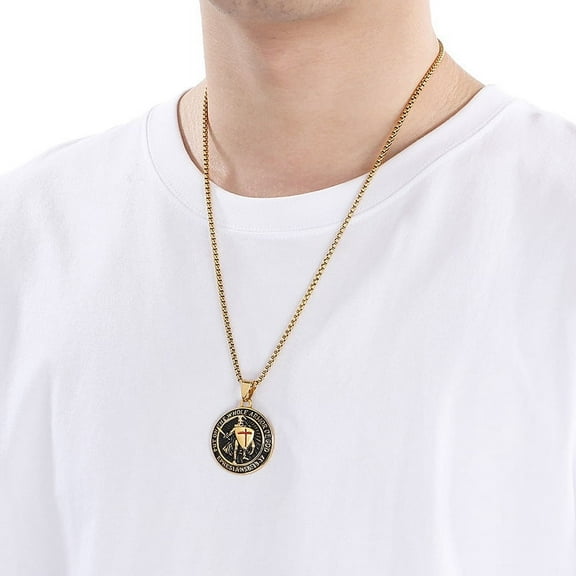 Red Cross Shield Warriors Templar Knight Collar Chains 14K Yellow Gold Necklace for Men Women Gift Jewelry