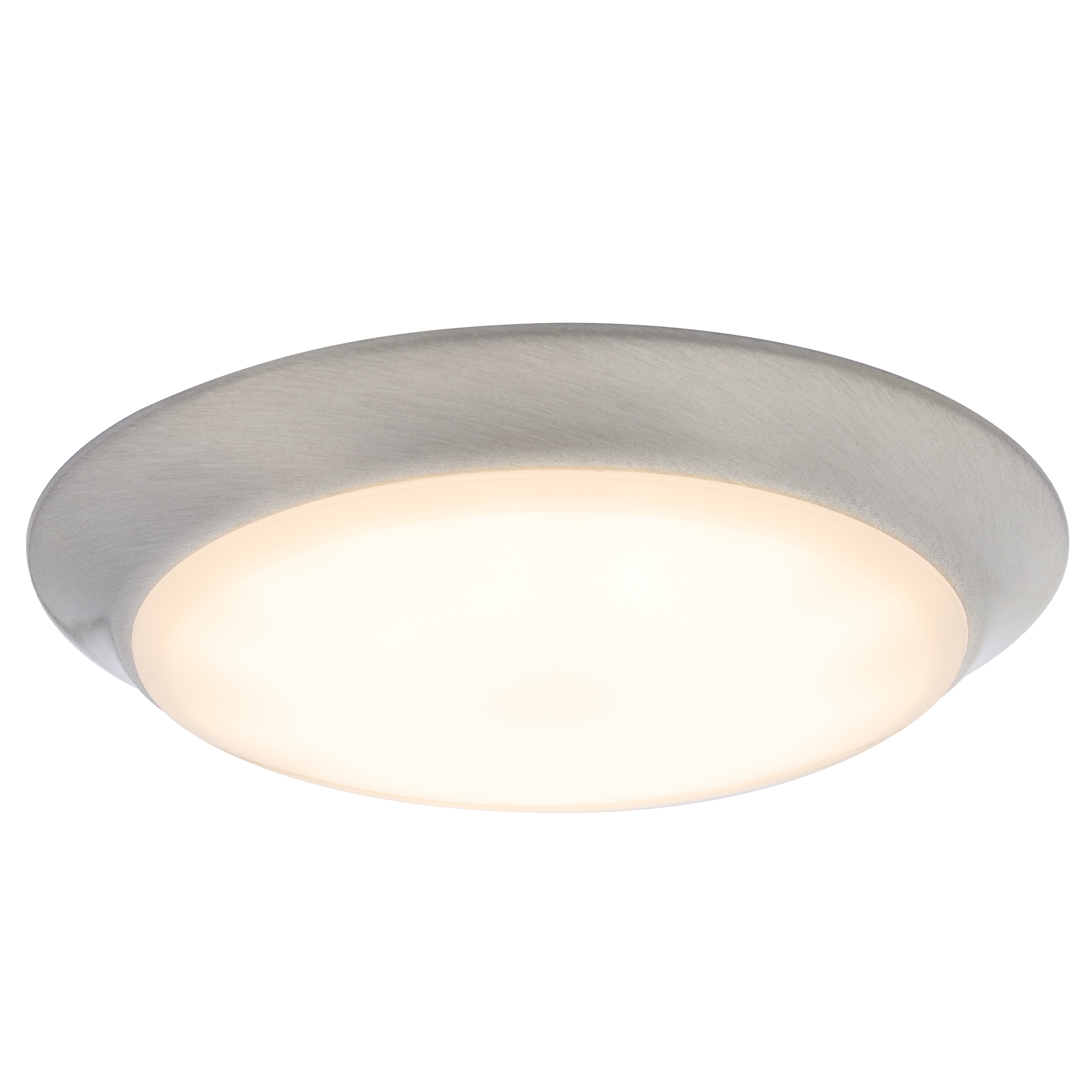 Maxxima 7 in. Satin Nickel Slim Round LED Flush Mount Ceiling Light Fixture, LED Disk Light 900 Lumens, Warm White 3000K Dimmable Dome Closet Light, Suitable for Pantry, Mudroom, Foyer and Hallway