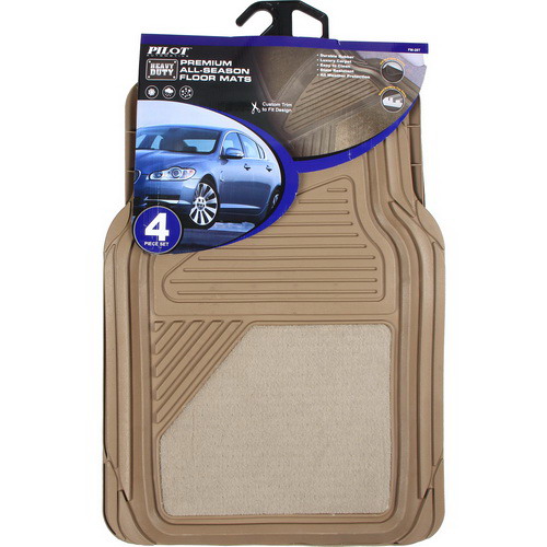 Floor Mats Car, 4pc Tan Universal Rubber All Weather Car Floor Mats